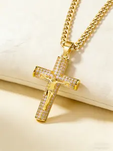 14k Cuban, Figaro, Miami Jesus Christ Cross Rope Chain, Unisex Fashion Jewelry, High Quality Street Style Accessory, Cross Pendant