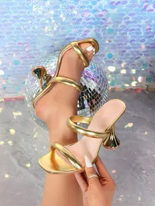 Women's High Heel Sandals, Fashionable Square Toe Mules, One Strap Design, Perfect for Daily, Parties, Special Occasions, Footwear, Glitter Sandal