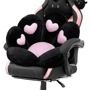 Paw Cushion Kawaii Office Desk Chair Cushion Comfy Plush  Paw Shape Gaming Chair Cushion Bear Cute Seat Cushion for Girl, Kawaii Room Bedroom Decorate 28"x 24" (Black)