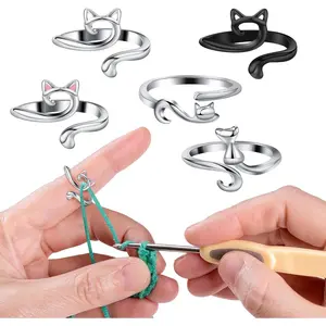 5 count Crochet Rings  Crochet Tension Ring, Adjustable Crochet Tension Loops for Fingers Yarn Guide Knitting Crochet Accessories with Box for Mom Grandma Women