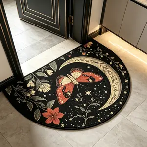 Dark Romantic Moon Moth Entrance Mat, Half Circle Vintage Design Home Decor Rug with Starry Moon Pattern, Comfortable Hand Wash Only, Ideal for Living Room Bedroom Decor