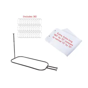 Utopia Alley  Rustproof Wall Mounted Aluminum Hoop Shower Rod With Ceiling Support for Clawfoot Tub, 45.7 Inch Size by 22 Inch, Oil Rubbed Bronze + White Shower Curtain 180x70 inch