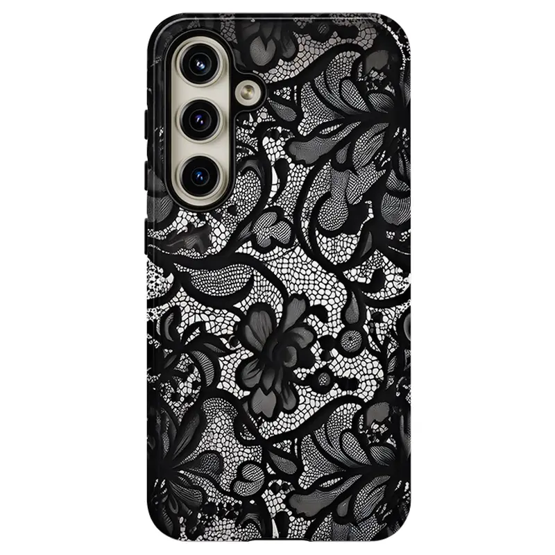 Black Lace Vintage Pattern Phone Cases , Shockproof Rugged Cover Dual Layer Soft TPU Hard Bumper Shell for Samsung S26 S25 S24 S23 S22 S21 NOTE20 Ultra A71 A57 A56 A36 Plus FE A06 A13 A14 A15 A16 A23 A25 A26 A34 A52 A53 A54 A55 A37 A17 A33 Edge Girly Gift