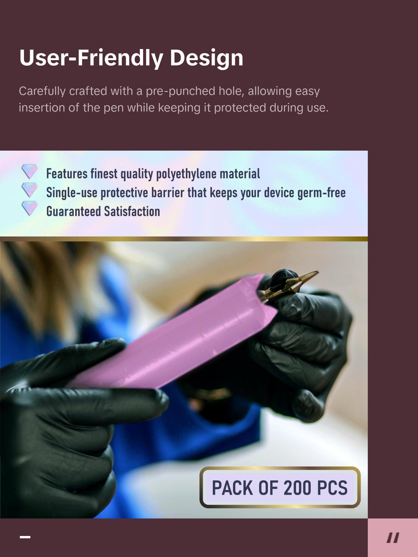 BRAWNA 220 Pack Disposable PMU, Tattoo & Microneedling Pen Type Machine Covers - Pink