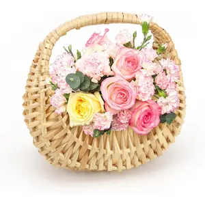 Rattan Half Moon Wicker Basket Small Wicker Woven Basket with Handle Woven Wedding Flower Girl Baskets Picnic Basket for Home Wedding Decor Photo Props Camping (7 in)