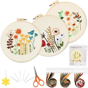 3 Sets Embroidery Kits - Flower Embroidery Kit for Beginners,Stamped Floral  Pattern,Needlepoint Set for Adults,Hand Craft Lover with Hoop, Instructions and Threads