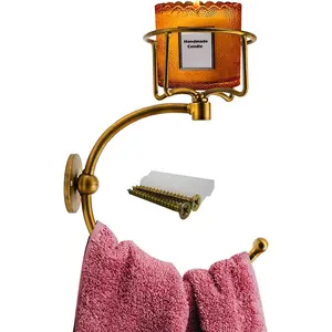 Hand Towel Holder with Vintage Candle Holder for Wall, Towel Hook for Bathroom Wall, Rustic Towel Ring with Elegent Candle Holder, Sturdy Wall Mounted Hang