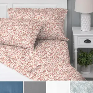 Percale 4-  Size Printed Bed Sheets Set, 1 Fitted, 1 Flat Sheet with 2 Pillowcases, Imprint Floral in Orange