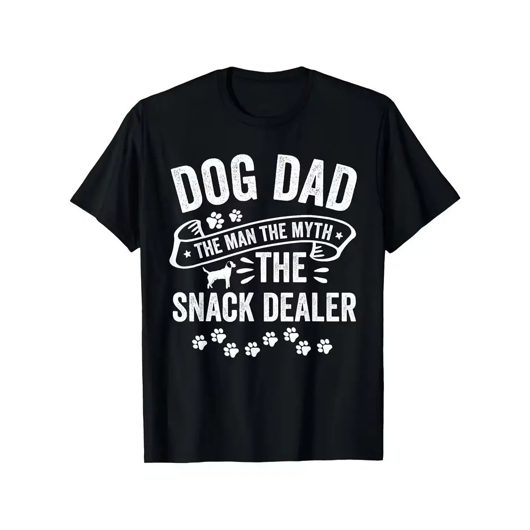 "Dog Dad The Man The Myth The Snack Dealer" Dog Graphic T-Shirt, Dog Dad Comfort Tee, Funny Fashion Outfit, Oversized Casual Shirt, Father's Day & Birthday Gift For Dog Owners