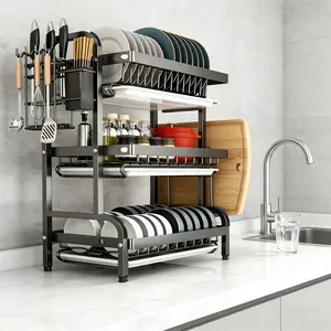 “Multi-Functional Kitchen Dish Rack & Organizer – 3-Layer Countertop Drainer with Cutlery, Bowl & Plate Holder, Cutting Board Slot, Rust-Proof Space-Saving Kitchen Storage for Home, Apartment & Dorm” dish drying racks