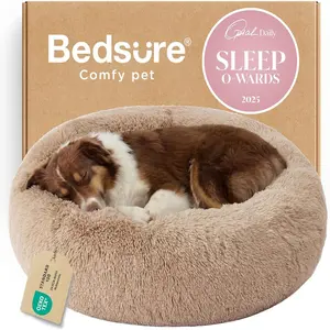 Bedsure Calming Donut Dog Bed for Dogs-Ultra Soft Plush Faux Fur Cozy Pet Bed with Non Slip Bottom & Machine Washable Pad