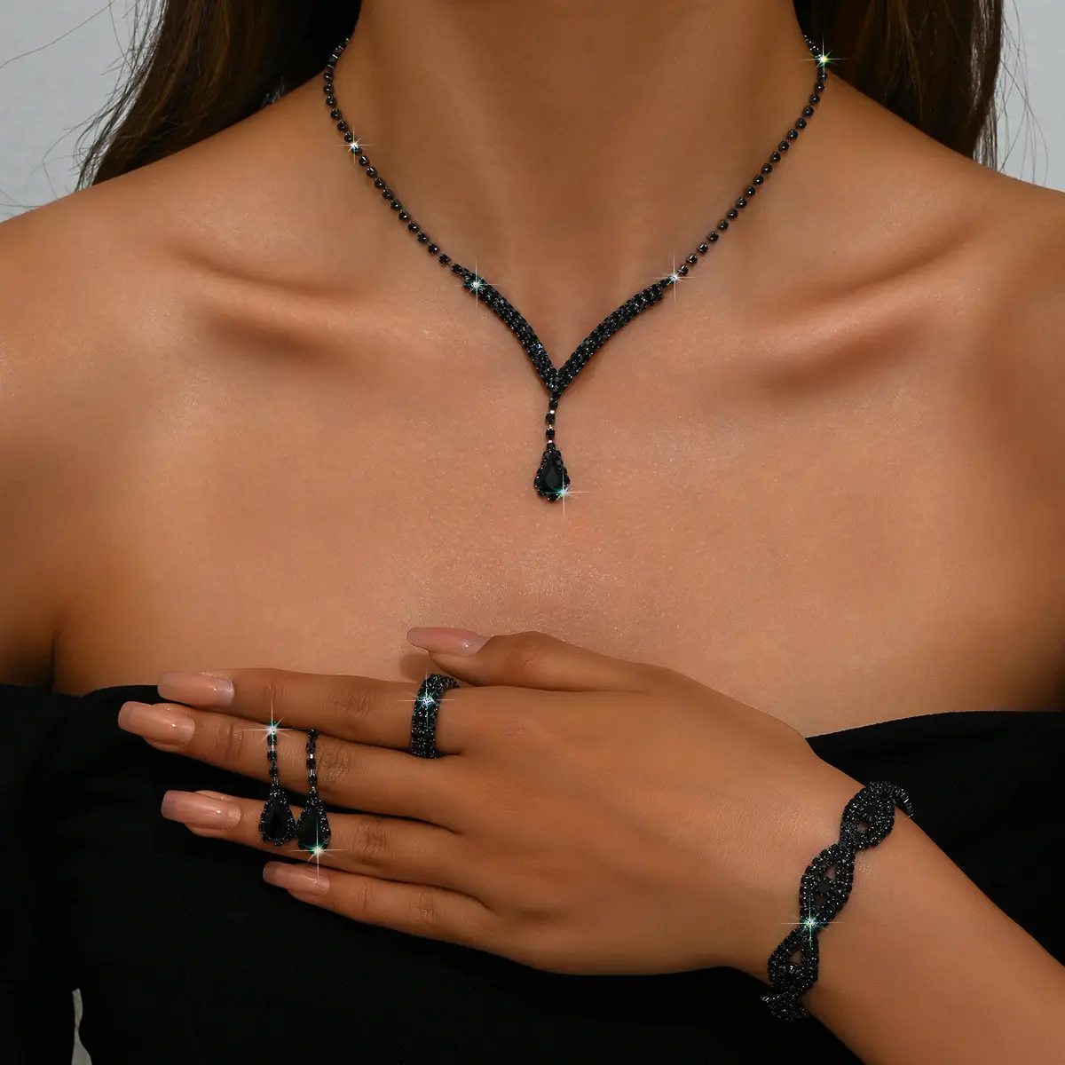 Rhinestone Prom Wedding Jewelry Set Formal Bridal Necklace Sets for Women Brides Black Rose Gold Gold Silver Blue Rhinestone Prom Wedding Jewelry Set Formal Bridal Necklace Sets for Women Brides Black Rose Gold Gold Silver Blue