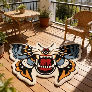 Bohemian Style Living Room Carpet, Irregular Art Creative Moth Design, Bedroom Bedside Rug, Home Decor Sofa Coffee Table Mat
