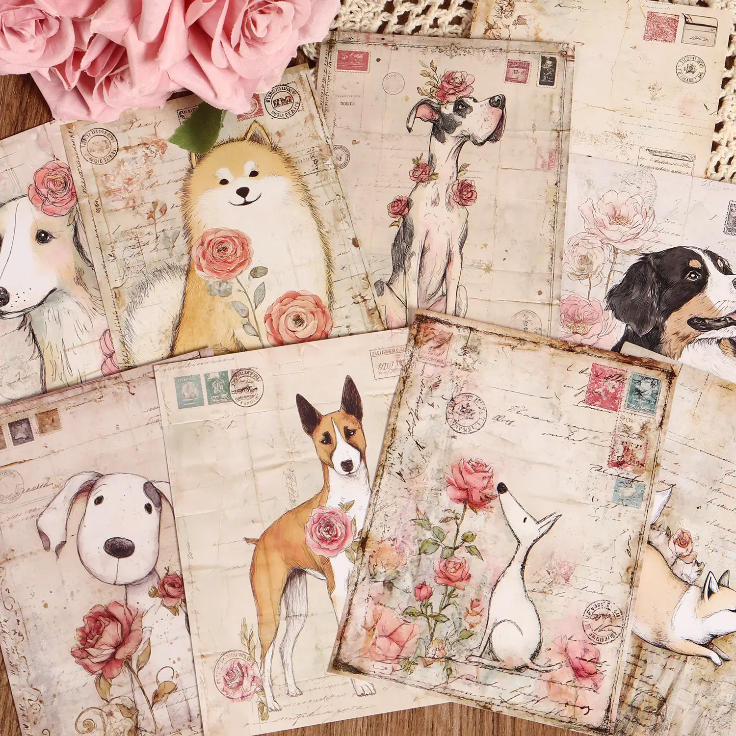32sheets Vintage Flowers and Pets DIY Scrapbook Paper, Diy Craft Paper, for Scrapbooking Supplies, Picture Frame Decoration, Notebook Covers, Holiday Decorations, Journaling Supplies, Mini Gift Packaging, Diary Accessories, Scrapbook Materials