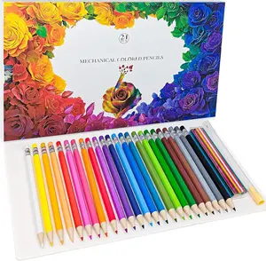 24 Mechanical Colored Pencils with 24 Lead Refills for Adult Coloring Books, 2.6mm Oil-Based Soft Core Drawing Pencils, Vividly Brilliant Colors for Art & Sketching, with Sharpener