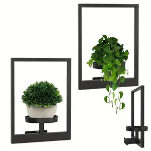 1PC Picture Frame Wall Plant Holder, Metal Plant Frames Wall Decor, Wall-Mounted Window Plant Wall Shelf Rack, Metal Plant Stand, for Indoor Plants Living Room Bedroom Home Office (Black)