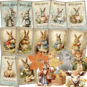 Easter Themed Card Set, 52pcs/set Including 12 Greeting Card & 40 Sticker, Scrapbooking Supplies, Junk Journal, Crafts, Greeting Card, Message Card
