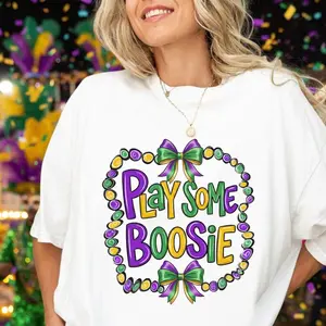 Play Some Boosie T-Shirt/Sweatshirt, Mardi Gras Sweatshirt, Purple Green Gold Tshirt, Carnival Outfit, Beads Bow