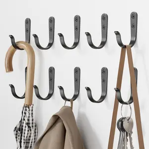 Black Wall Hooks for Bathroom, Kitchen, Closet & Garage-10 Pack Metal Hooks for Hanging Coats, Towels, Hats, Keys, Bags & Coffee Cups - Holds Up to 40 lbs