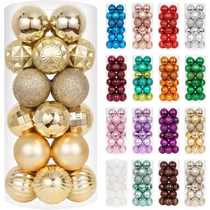 24ct Gold Christmas Ball Ornaments for Tree Decorations, Small Shatterproof Plastic Hanging Balls Set for Christmas Tree, Home Holiday Party Decor (1.57'', Gold)
