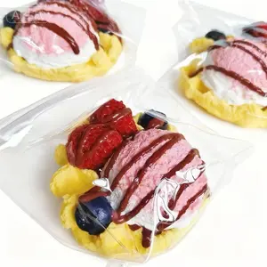 Fruit Ice Cream Waffle Squishy Stress Relief Fidget Toy Portable Decompress Perfect Gift for Teens Handmade Sticky Squeeze Toy for Kids with Chocolate Drizzle