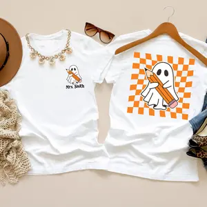 [[SEND CUSTOM NAME VIA CHATBOX] Custom Halloween Teacher Shirts, Cute Ghost Teacher Halloween Shirt, Spooky Teacher Tshirt Personalized Halloween Shirt, Fall Teacher Shirt gsoo1n0l9x4i