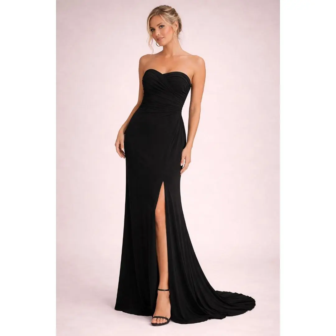 Lulus Black Strapless Pleated Gown XL
