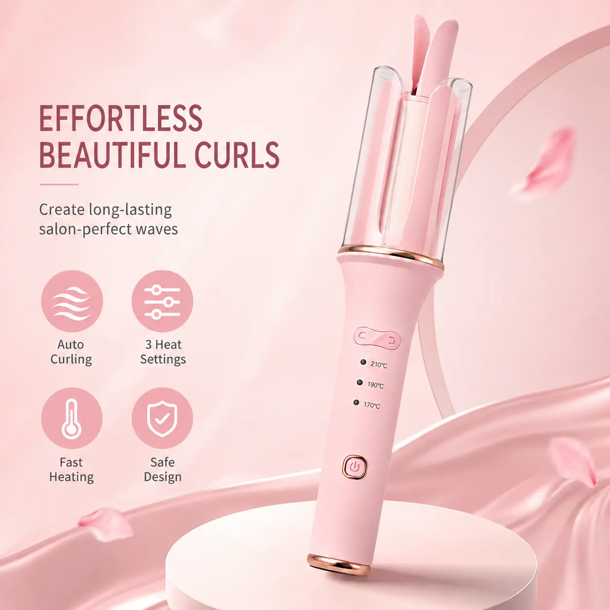 25mm Automatic Hair Curler with Smart Temperature Control, Ceramic and Essential Oil Coating, Creates Soft Natural Waves and Volume, Anti-Frizz Styling Tool with Safety Protection Design