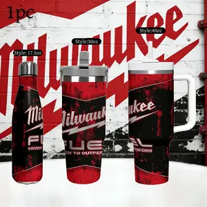 1pc 17.5/30/40oz Stainless Steel Vacuum Insulated Tumbler , Large-capacity insulated coffee cup，Milwaukee FUEL Red Black Themed Portable Water Bottle, Leakproof for Work & Camping,Gifts for mother, Father's Day, Easter, Christmas