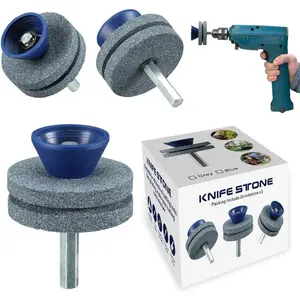 Newdouble layer corundum lawn mower blade sharpener universal wear lawnmower blade sharpener for any power drillhand drill doublelayer grindstones easy to use and not easy damagegray