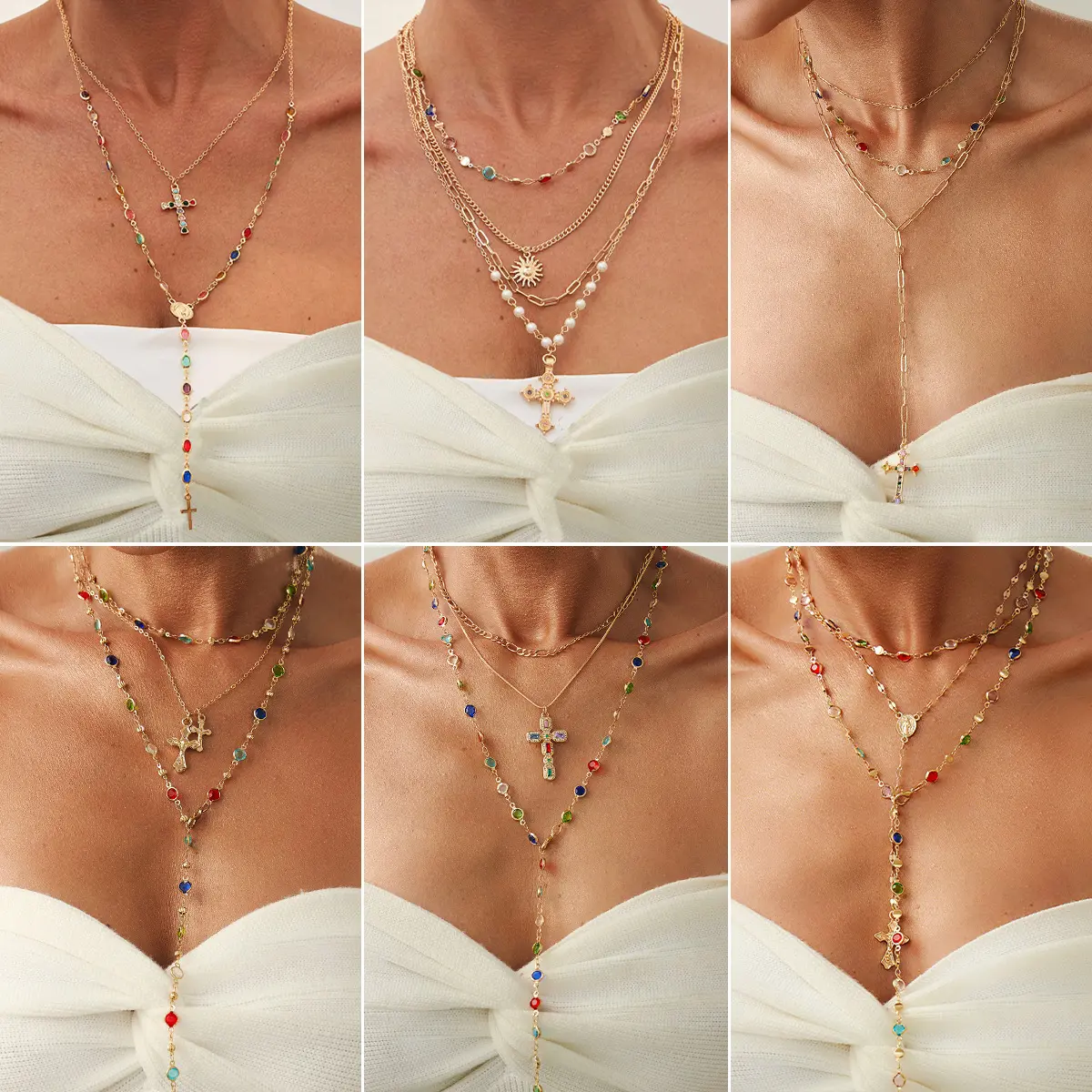 Glam Fierce Diamond-Encrusted Cross Pendant Necklace - Western Hip-Hop Instagram-Inspired, Fashionable Layered Metal Chain Collarbone Choker, Diamond Couture Necklace, Glam Fierce Necklaces, Diamond Couture Necklaces