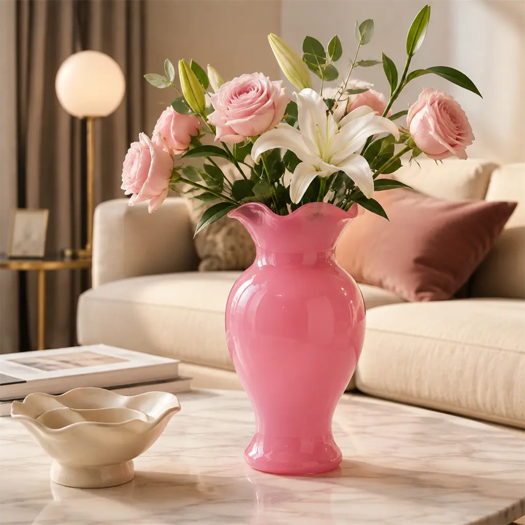 Pink Glass Vase with Flared Top, Smooth Body – Home Decor for Indoor Use, Ideal Gift by Sohochic
