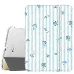 Blue Flowers Case for iPad A16 2025 / iPad air 6/ iPad mini 6, Slim Stand Cover with Soft Translucent Frosted Back Pencil Slot, for Samsung Galaxy Tab S9 Tablet Cases