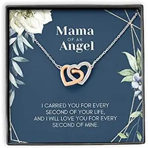 Mama Of An Angel necklace, Miscarriage Necklace Gift, Sorry For Your Loss, Angel Baby Bereavement Gift, Miscarriage Keepsake, Two Interlocked Hearts I carried you for every second of your life Personalized Jewelry, Custom Message Card, Gift Box