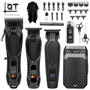 LQT 5-in-1 Professional Barber Kit with Barber Equipment - Carbon Fiber Hair Clipper, Trimmer, Detailer, Foil Shaver, LED Display, Guards, Scissors, Cape, USB Rechargeable Abs-Infused Men's Home Grooming Set (Practical Gift)