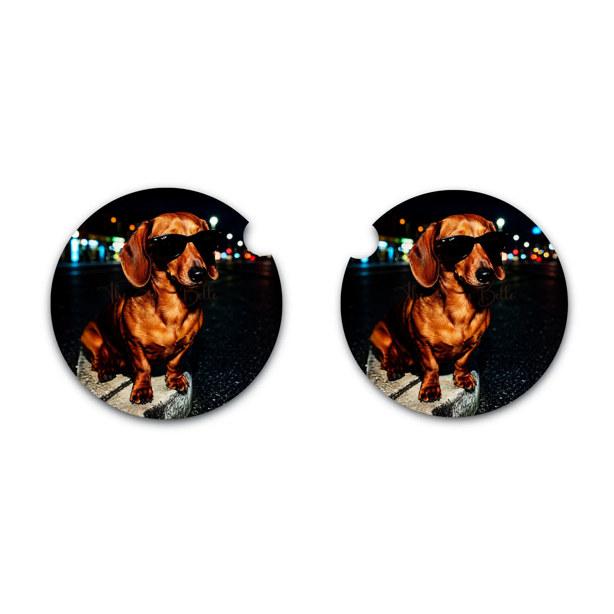Cool Dachshund Car Coasters Set of 2 | Wiener Dog Neoprene Cup Holder Coasters