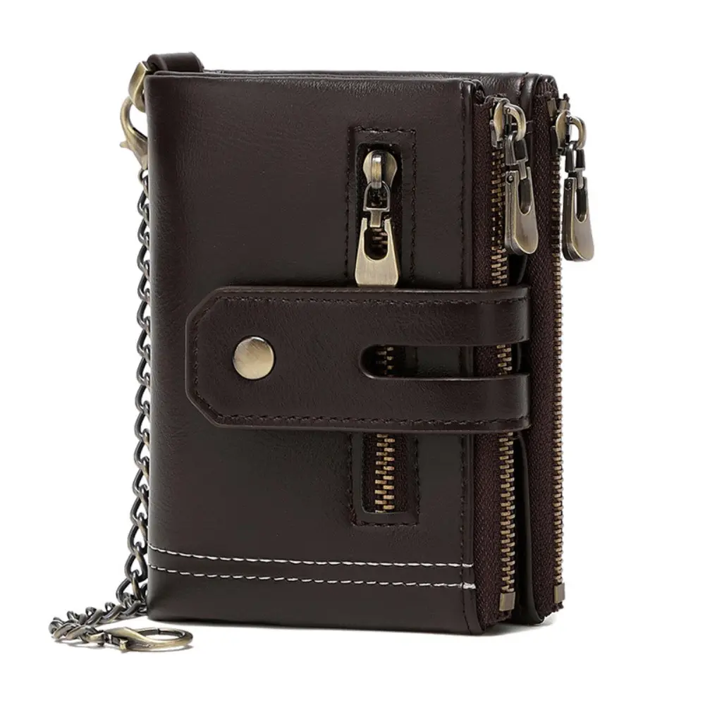 Men's Vintage Biker Style Bifold Wallet, Compact Fold Design with Anti-Theft Security and Interior Zip Pocket for Casual Daily Use