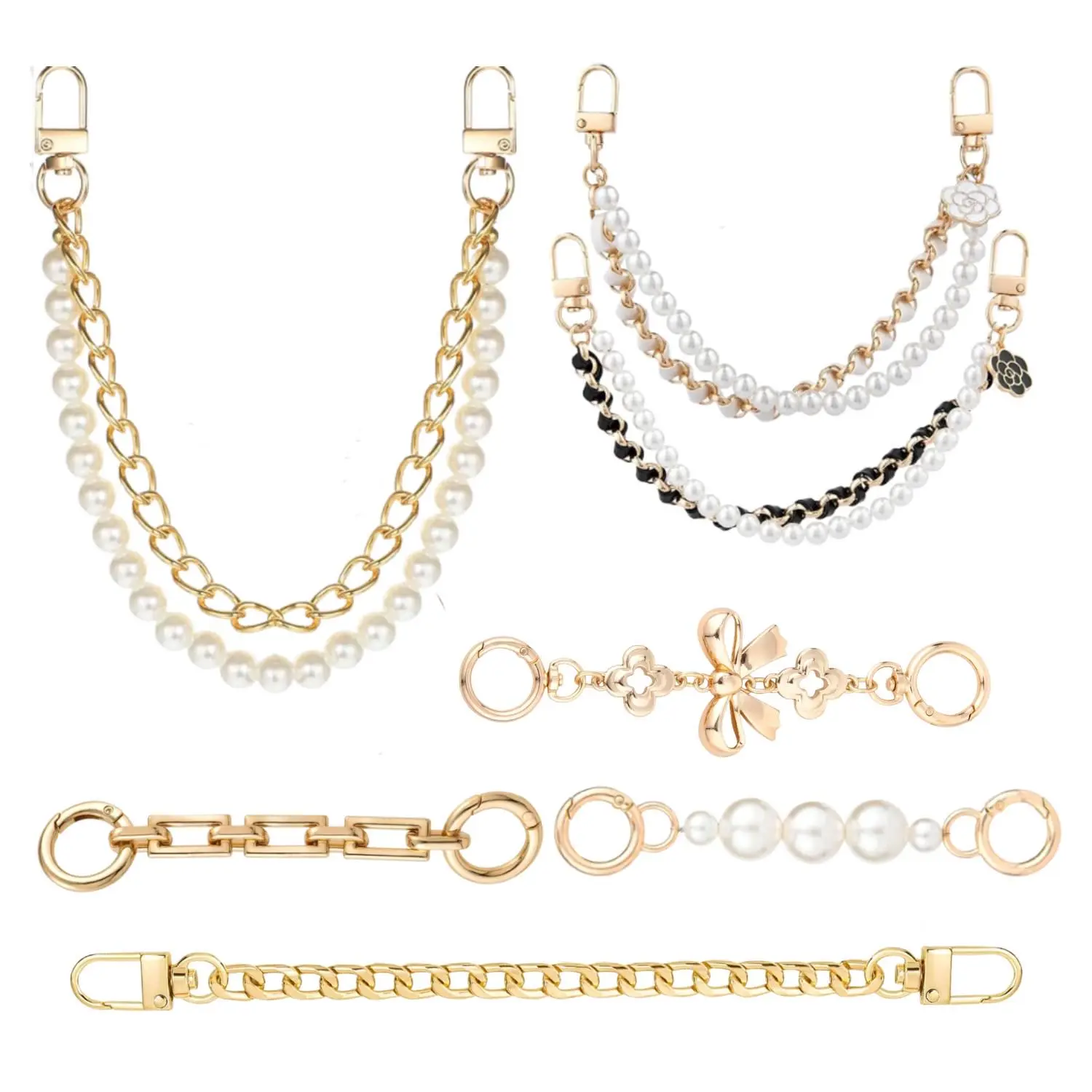7 pcs Bag Strap Extender Short Chain for Crossbody Bags Metal Flat Purse Straps Bag Chain Straps Pearl Purse Chain for Purses, Bags, Wallet