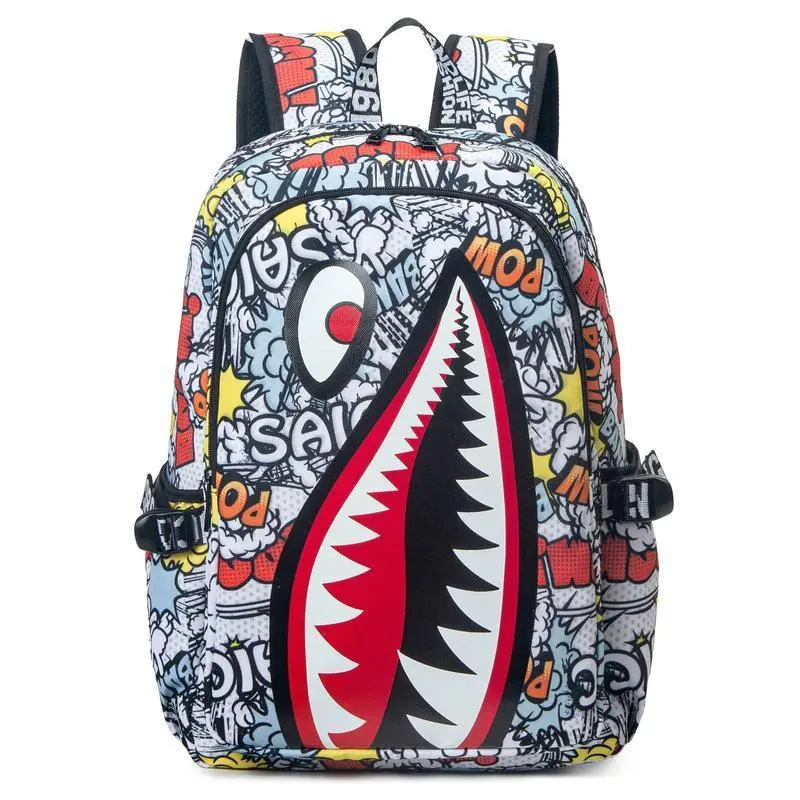 Stylish Shark Backpack for Boys, Girls & Teens - Lightweight High Quality Oxford Daypack with Adjustable Straps, 16 Inch (42cm) Height, 2.64-5.28 Gallon Capacity, Cartoon Print Design for School, Camping & Casual Use, Secure Zipper Closure Novelty Fashion Stylish Shark Backpack for Boys, Girls & Teens - Lightweight High Quality Oxford Daypack with Adjustable Straps, 16 Inch (42cm) Height, 2.64-5.28 Gallon Capacity, Cartoon Print Design for School, Camping & Casual Use, Secure Zipper Closure Novelty Fashion