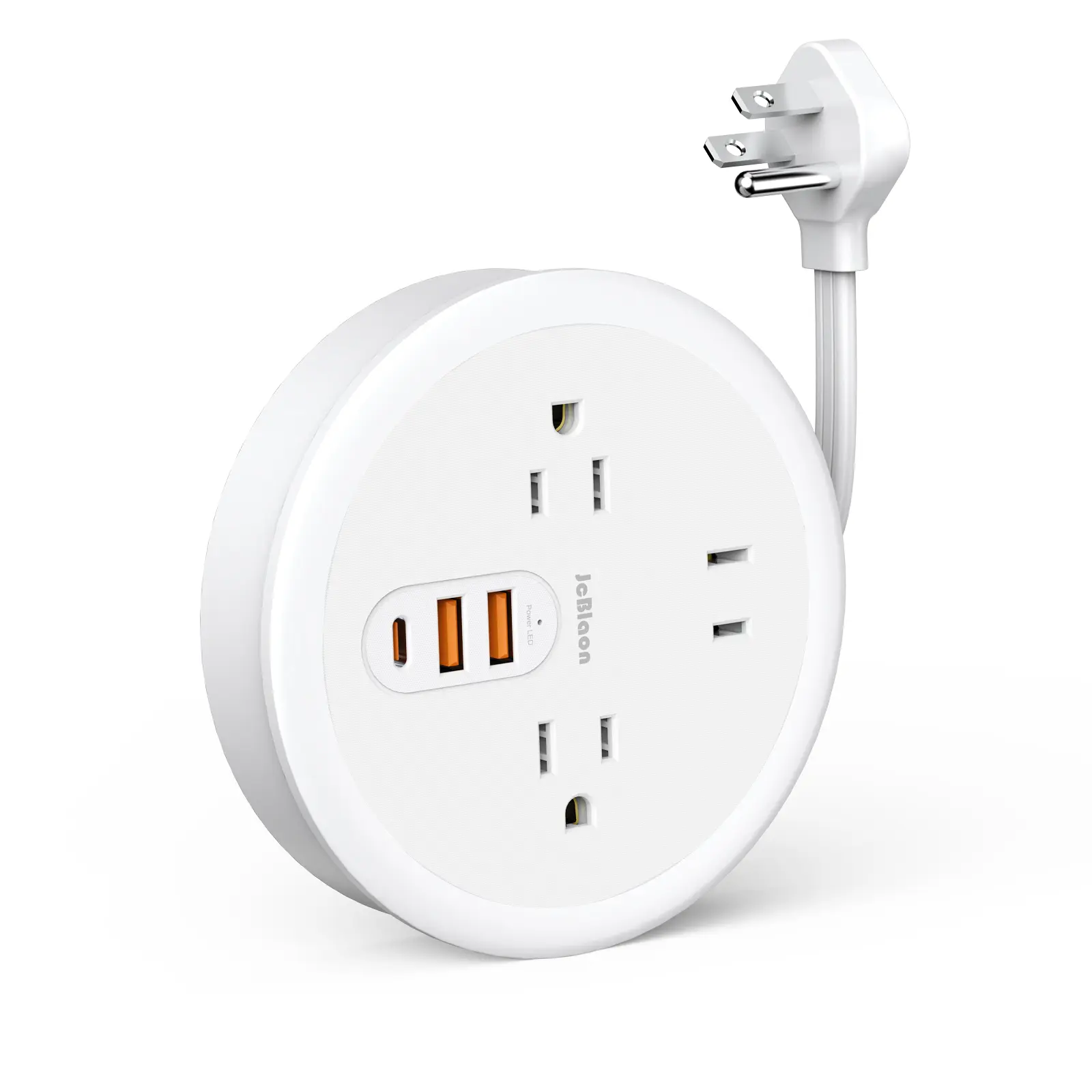 Travel Power Socket Extender - 0.33-Inch Ultra Thin Flat Plug USB Multi Plug, 4ft Retractable Extension Cord, 3 AC Outlets, 3 USB Ports, 1250W Max, Overload Safe, Round Single Unit, Cruise Ship & Home Essential