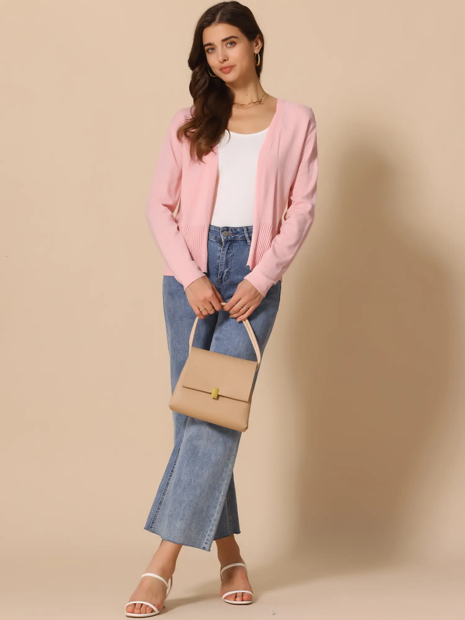 INSPIRE CHIC Women's Open Front Long Sleeve Lightweight Outwear Casual Knit Cardigan