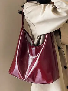 Women's Solid Color PU Leather Tote Bag, Fashionable Large Capacity Shoulder Bag for Work & Daily Used, Casual Trendy Versatile High-quality Daily Commuting Bag