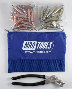 MRO Tools 25 1/8 and 25 3/16 Cleco Fasteners + Cleco Pliers + Mesh Carry Bag - Cleco Fasteners Kit (K4S50-1)