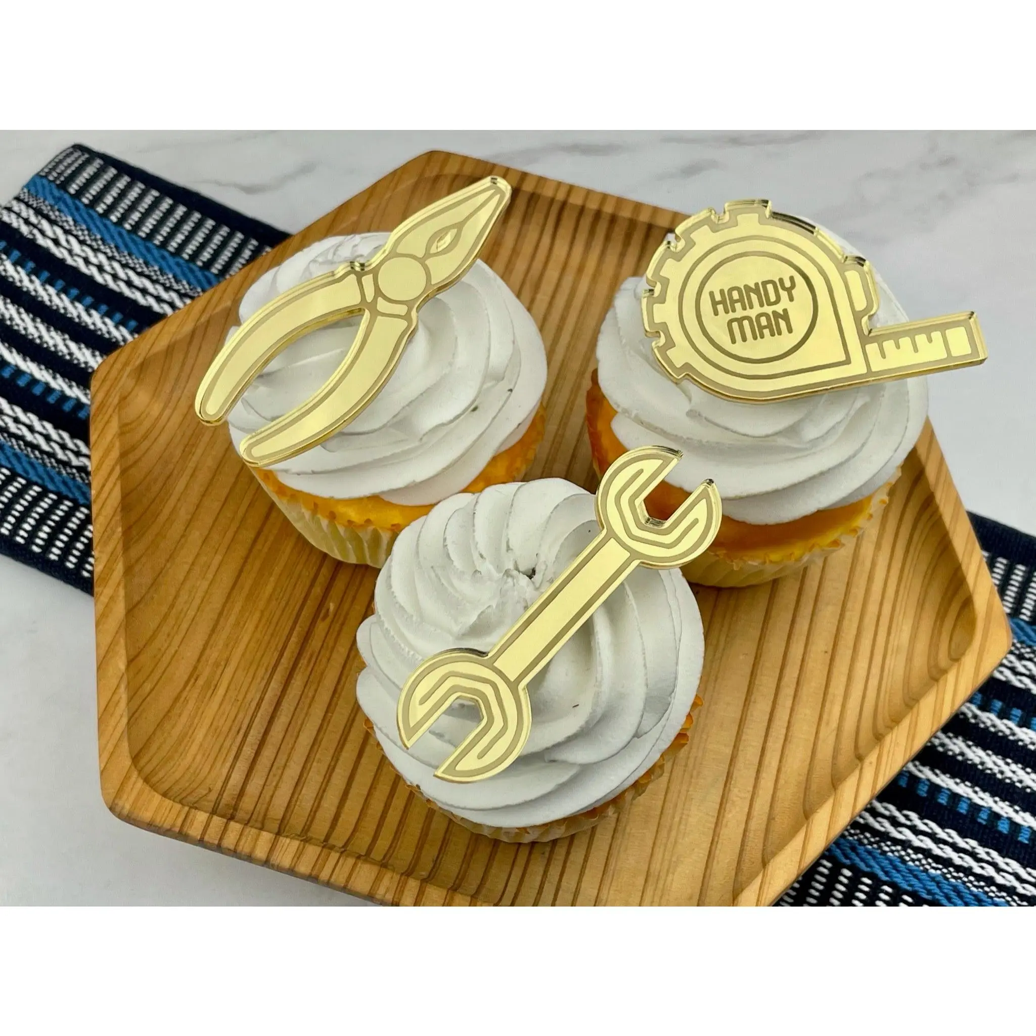 Handy Man Tool Themed Dad - Acrylic Cupcake Charms/Toppers (Set of 6)