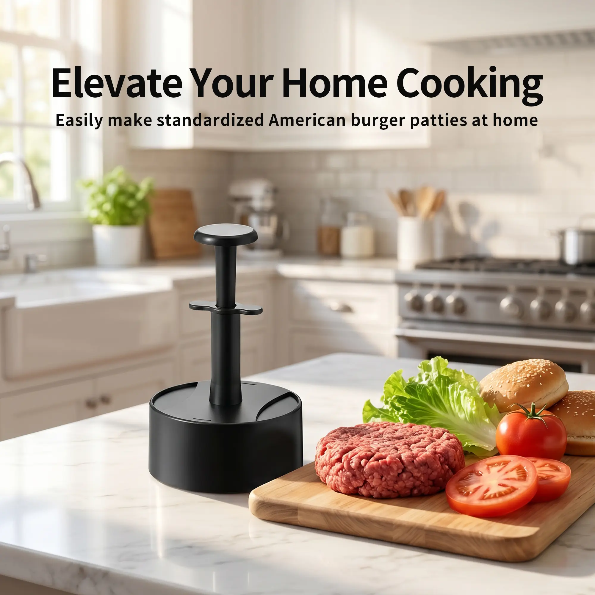 Black Non-Stick Hamburger Meat Press, Multi-Use Mold for Grill, Pan & BBQ