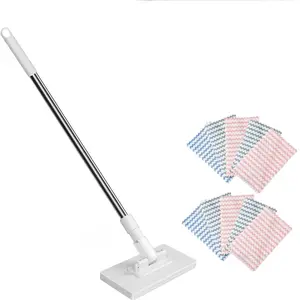 Mothersday Wet Dry Flat Mop, Hands-Free Disposable Mop Compatible with Paper Towels & Rags, 10s Quick Install Extendable Handle Mop with 10 Reusable Pads for Floor, Wall, Window, Kitchen, Bathroom, Multi-Surface Home Cleaning