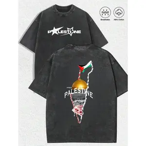Washed T-shirt Palestine Freedom Solidarity Washed T-Shirt, Vintage Oversized Double-Sided Graphic Tee