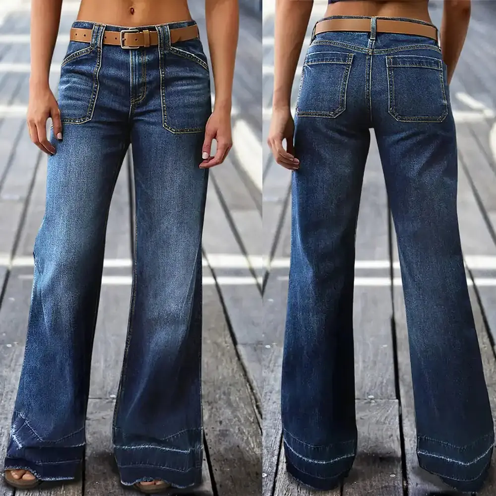 2026 New Retro Washed High Waisted Wide Leg Jeans Loose Casual Distressed Women's Jeans Pants Bottom