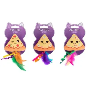 Pizza Shaped Interactive Cat Toy with Colorful Feathers Fun & Engaging for Your Feline Friend