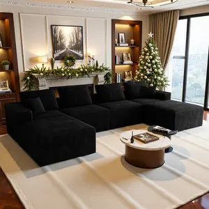 【6 Packages shipping】141.7" boneless sectional couch ，Oversized U Shaped Cloud Couch, 6 Seater Modular BonelessSofa with ottoman,Free Combination， Corduroy Fabric, Compressed No-Assembly Couches for Living Room apartment